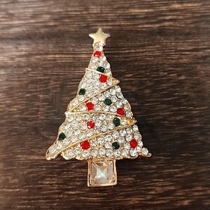 CHRISTMAS🎄Red Green Gold  Enamel and Rhinestone Christmas  Brooch